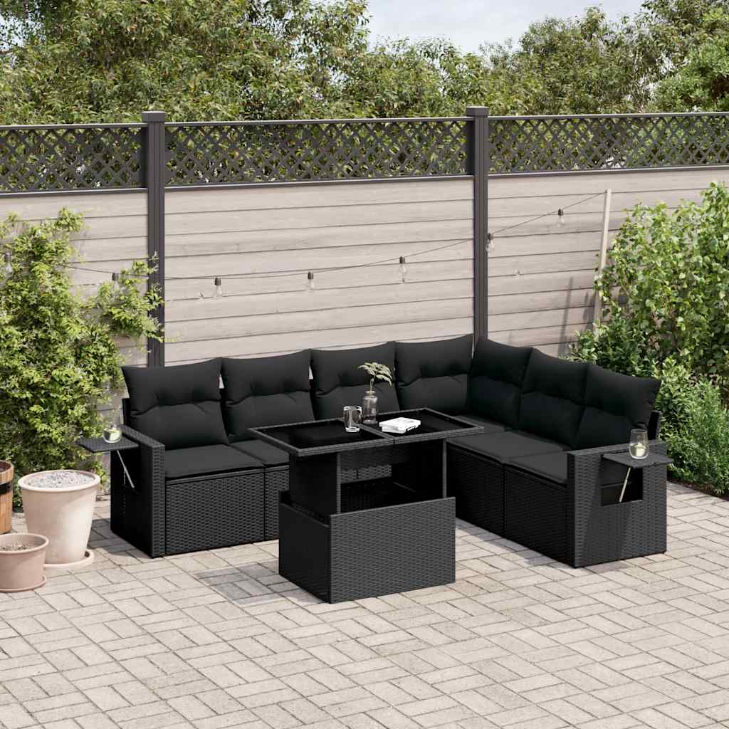 7-delige Loungeset met kussens poly rattan zwart is nu te koop bij PeponiXL, paradijselijk wonen!