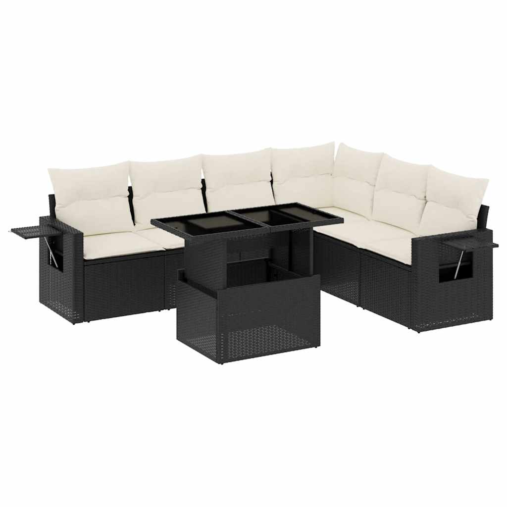 7-delige Loungeset met kussens poly rattan zwart is nu te koop bij PeponiXL, paradijselijk wonen!