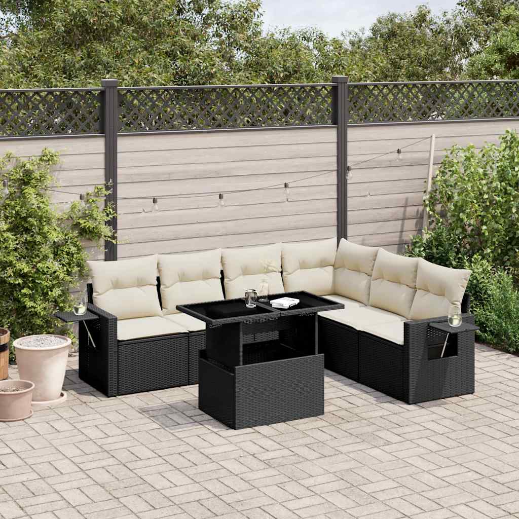 7-delige Loungeset met kussens poly rattan zwart is nu te koop bij PeponiXL, paradijselijk wonen!