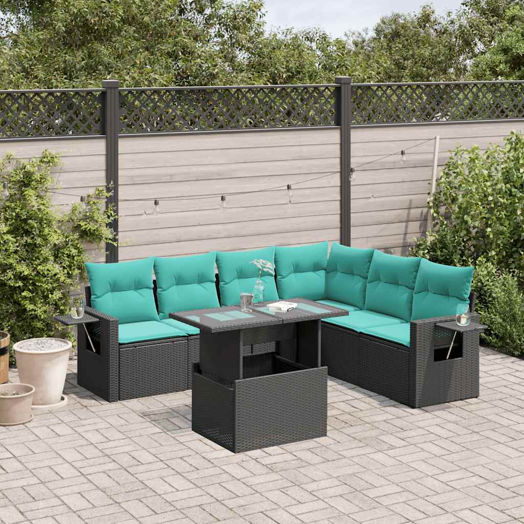 7-delige tuinbankset met kussens van zwart polyrotan is nu te koop bij PeponiXL, paradijselijk wonen!
