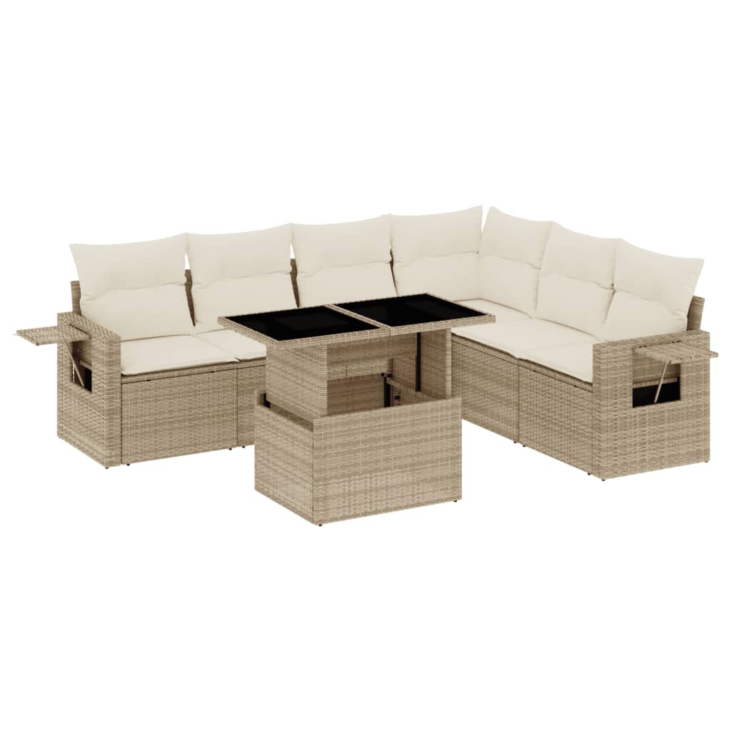 7-delige Loungeset met kussens poly rattan beige is nu te koop bij PeponiXL, paradijselijk wonen!