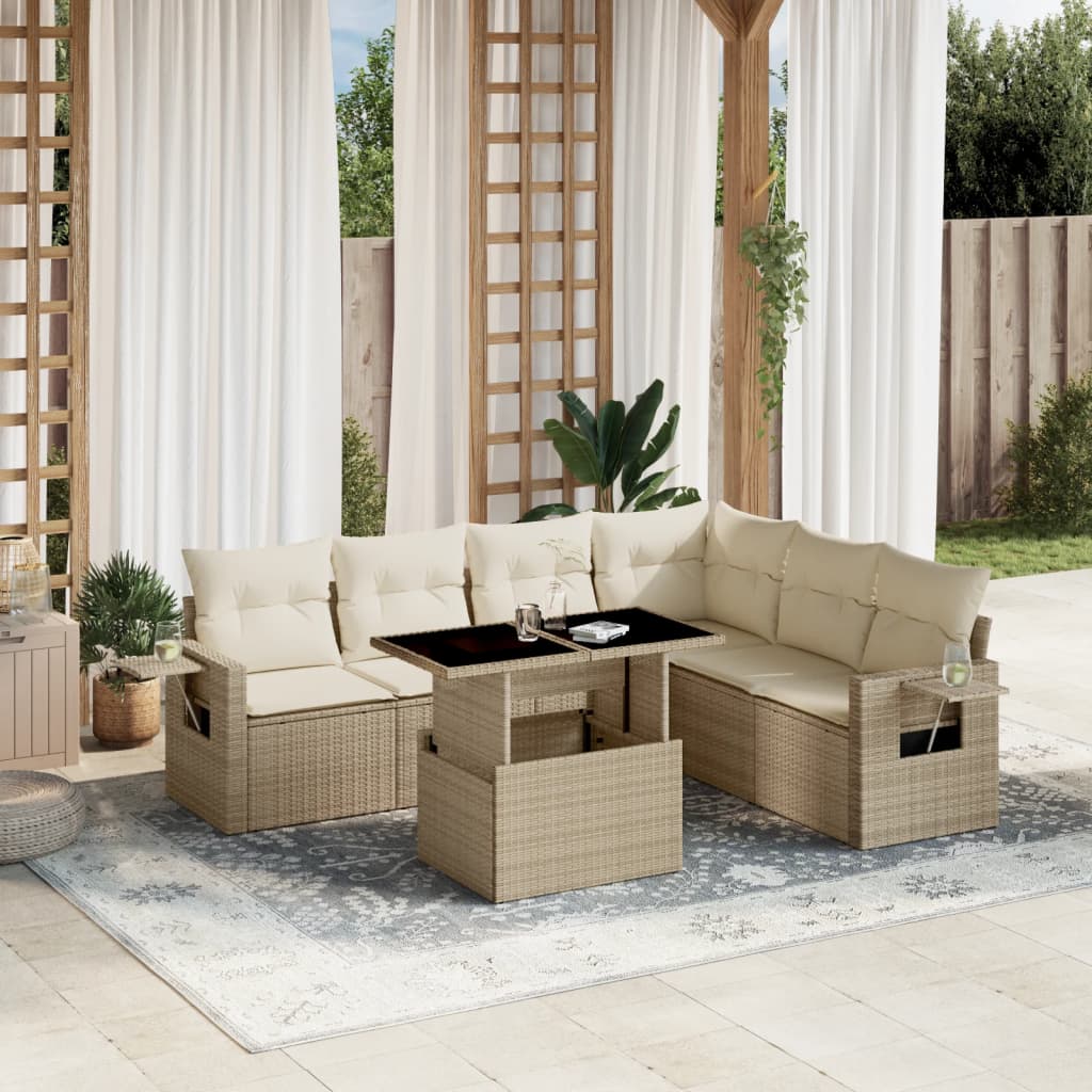 7-delige Loungeset met kussens poly rattan beige is nu te koop bij PeponiXL, paradijselijk wonen!