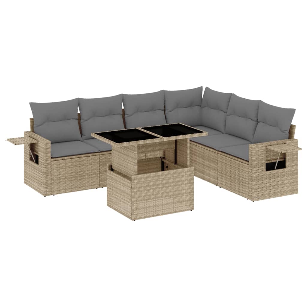7-delige Loungeset met kussens poly rattan beige is nu te koop bij PeponiXL, paradijselijk wonen!