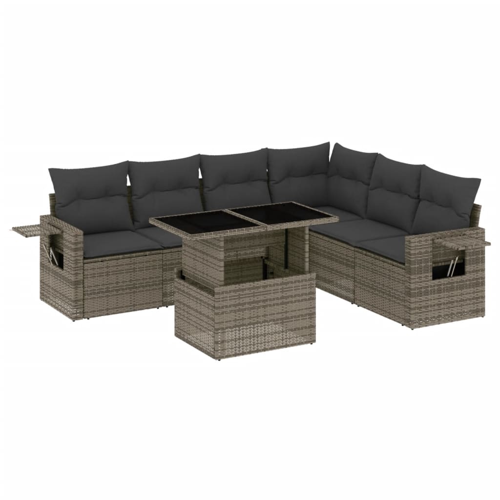 7-delige Loungeset met kussens poly rattan grijs is nu te koop bij PeponiXL, paradijselijk wonen!