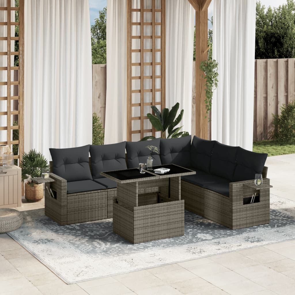 7-delige Loungeset met kussens poly rattan grijs is nu te koop bij PeponiXL, paradijselijk wonen!