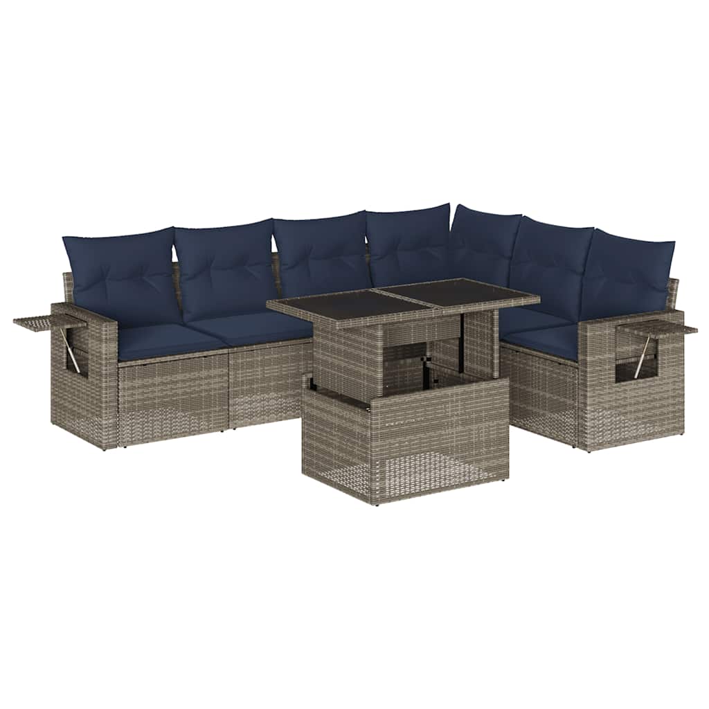 7-delige tuinbankset met kussens, grijs polyrotan is nu te koop bij PeponiXL, paradijselijk wonen!