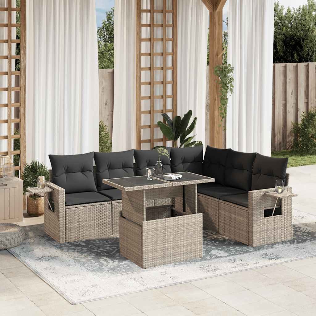 7-delige Loungeset met kussens poly rattan lichtgrijs is nu te koop bij PeponiXL, paradijselijk wonen!