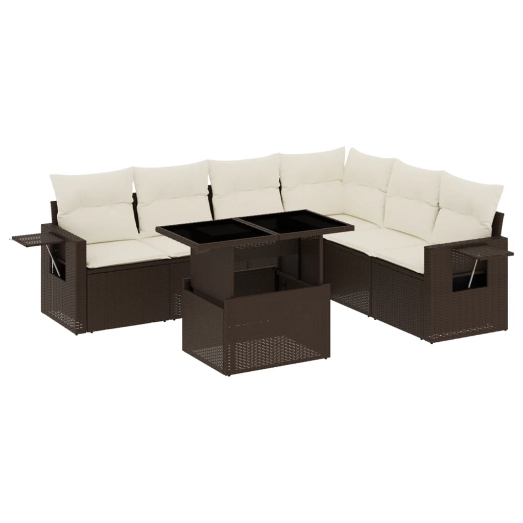 7-delige Loungeset met kussens poly rattan bruin is nu te koop bij PeponiXL, paradijselijk wonen!