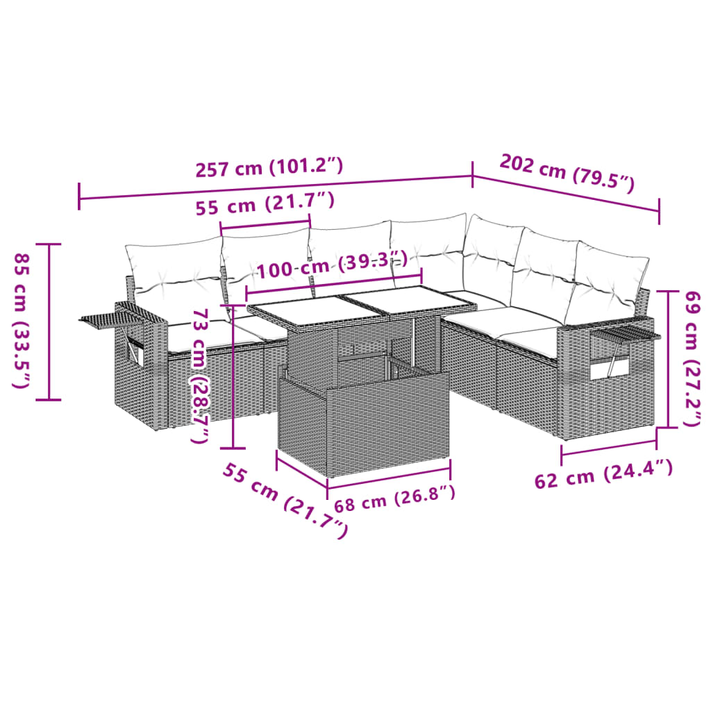 7-delige Loungeset met kussens poly rattan bruin is nu te koop bij PeponiXL, paradijselijk wonen!