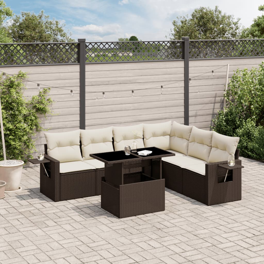 7-delige Loungeset met kussens poly rattan bruin is nu te koop bij PeponiXL, paradijselijk wonen!