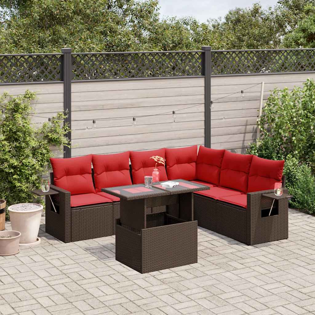 7-delige tuinbankset met kussens, bruin polyrotan is nu te koop bij PeponiXL, paradijselijk wonen!