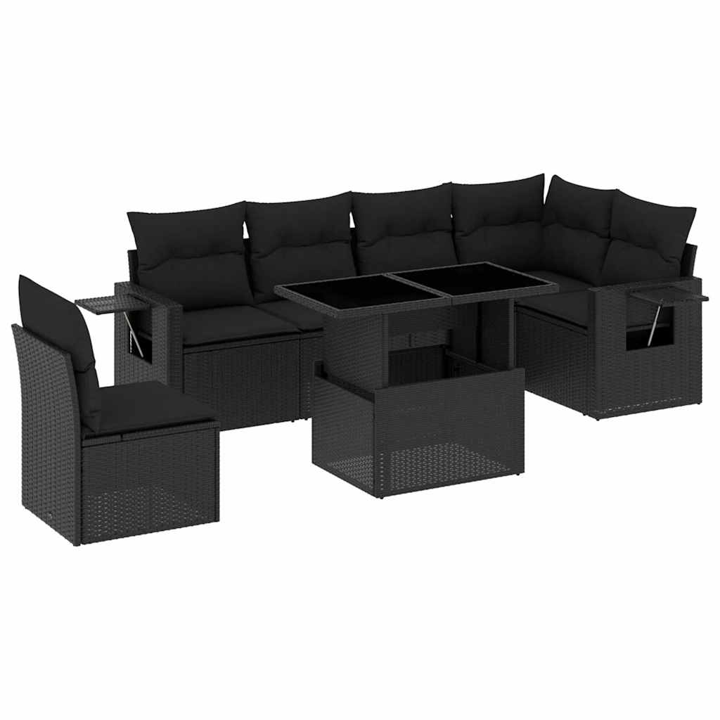 7-delige Loungeset met kussens poly rattan zwart is nu te koop bij PeponiXL, paradijselijk wonen!