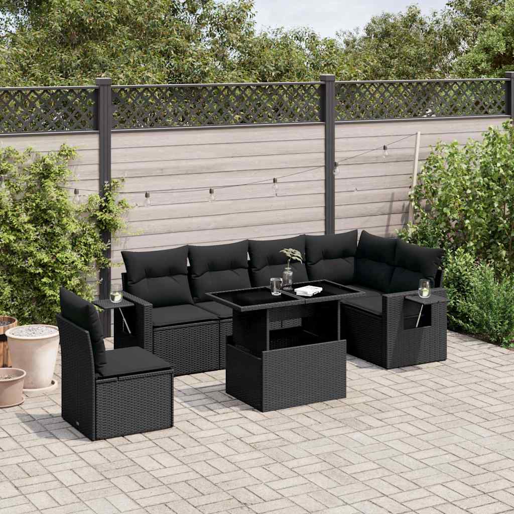 7-delige Loungeset met kussens poly rattan zwart is nu te koop bij PeponiXL, paradijselijk wonen!