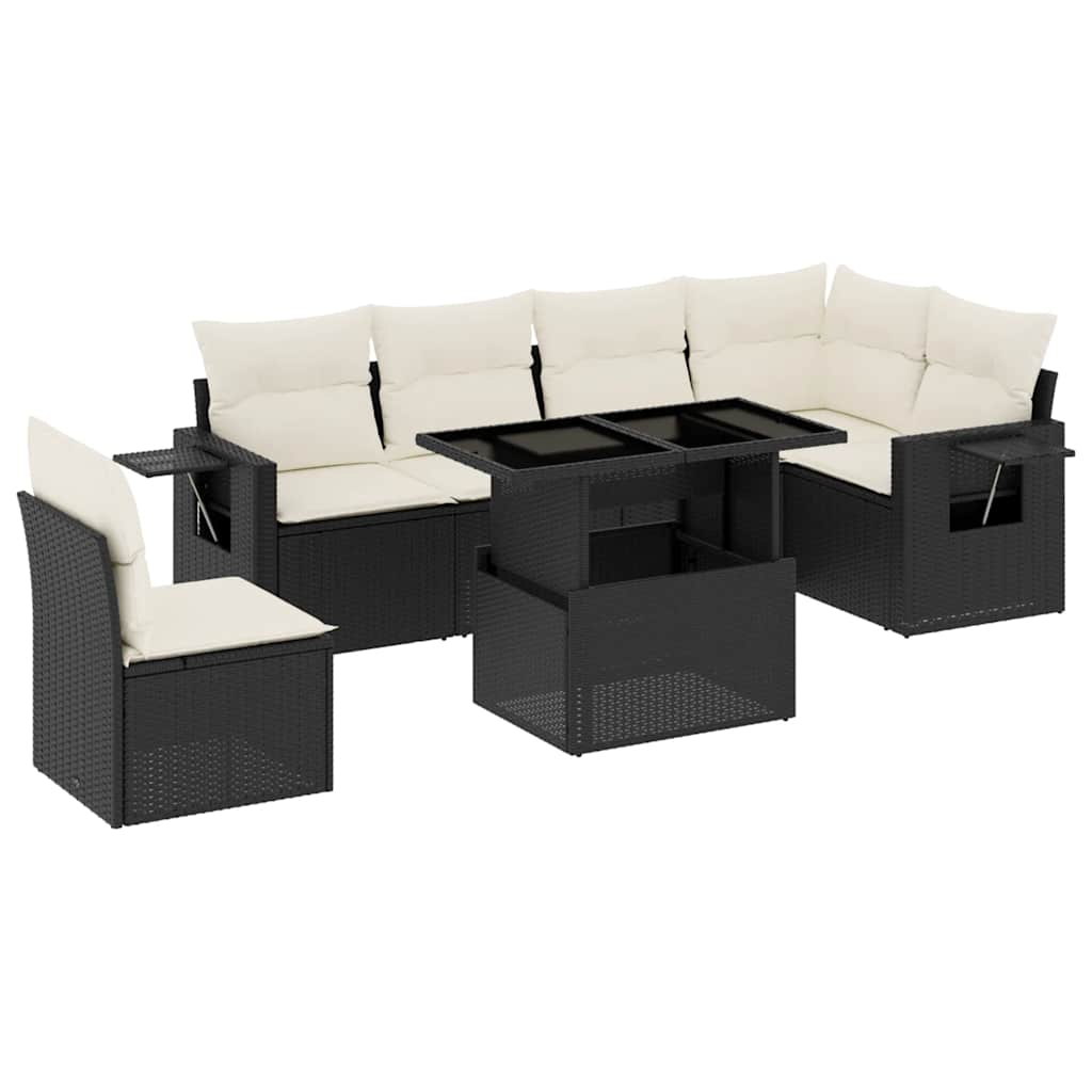 7-delige Loungeset met kussens poly rattan zwart is nu te koop bij PeponiXL, paradijselijk wonen!