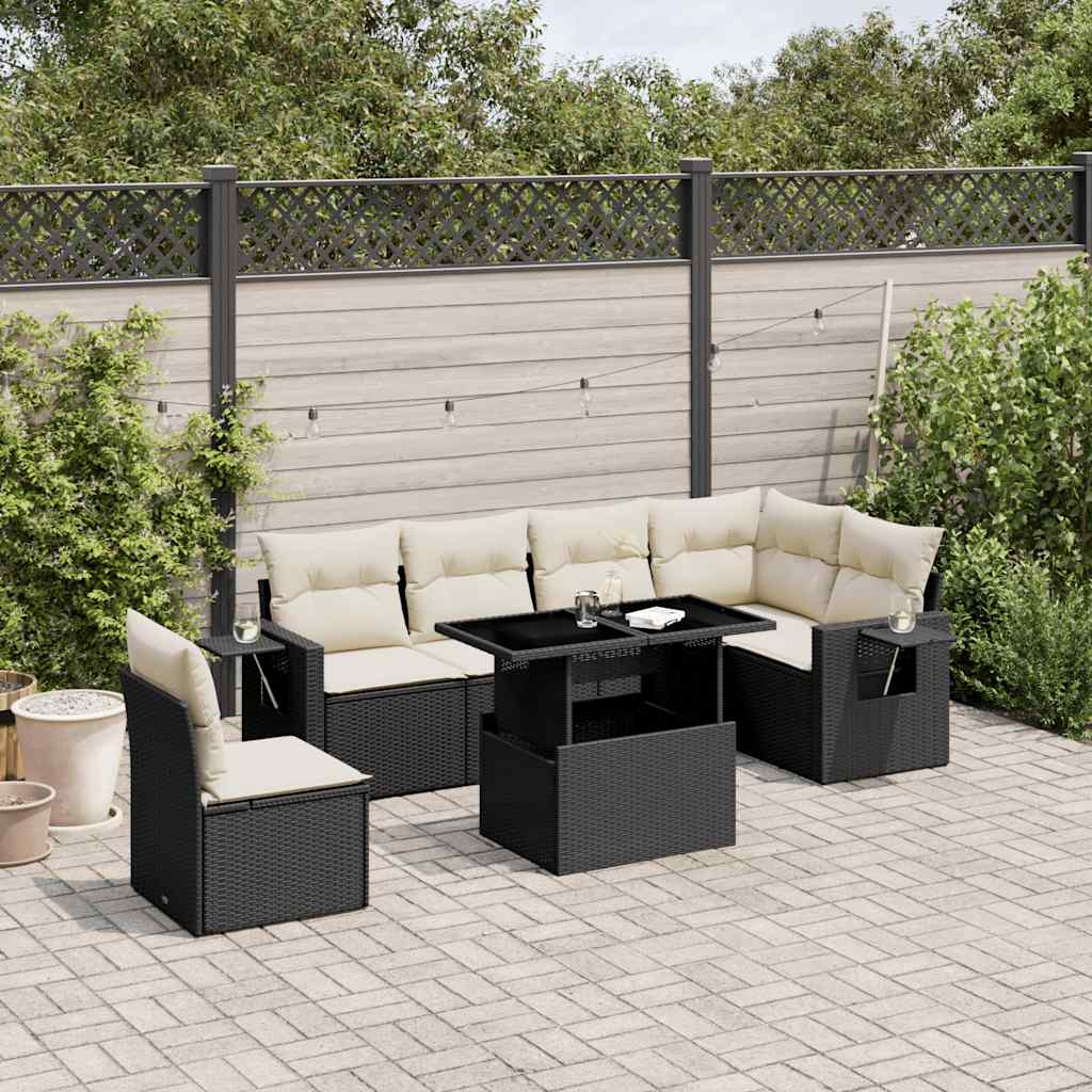 7-delige Loungeset met kussens poly rattan zwart is nu te koop bij PeponiXL, paradijselijk wonen!