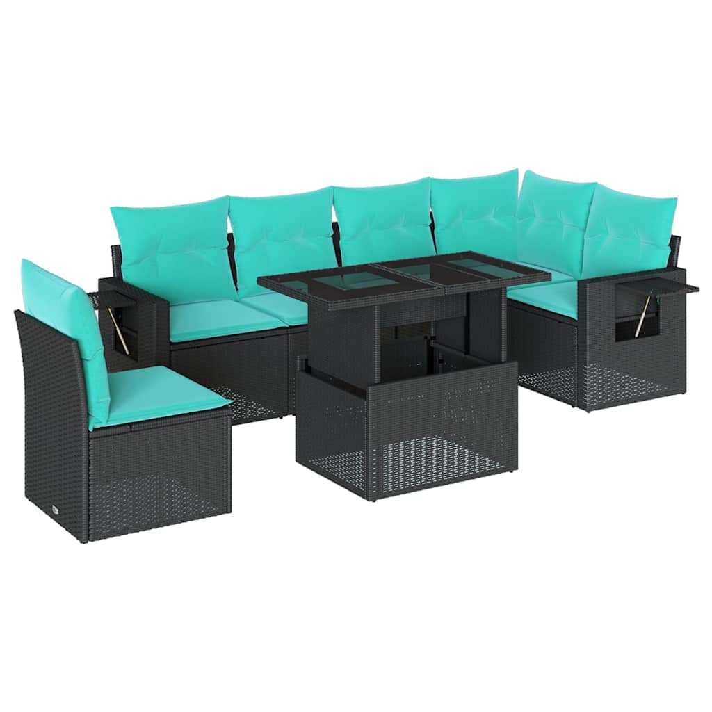 7-delige tuinbankset met kussens van zwart polyrotan is nu te koop bij PeponiXL, paradijselijk wonen!
