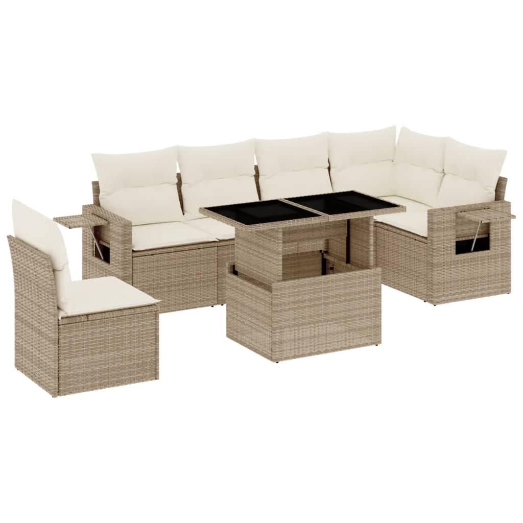 7-delige Loungeset met kussens poly rattan beige is nu te koop bij PeponiXL, paradijselijk wonen!