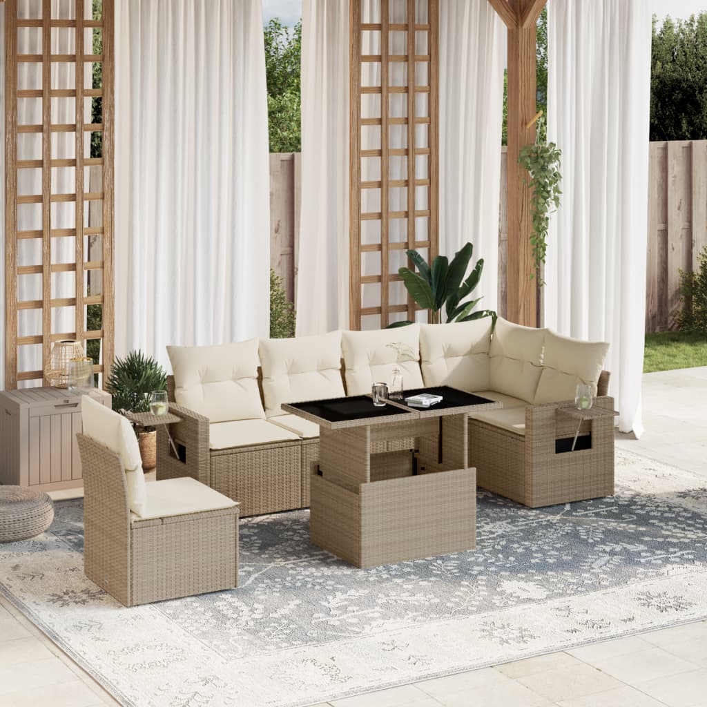 7-delige Loungeset met kussens poly rattan beige is nu te koop bij PeponiXL, paradijselijk wonen!