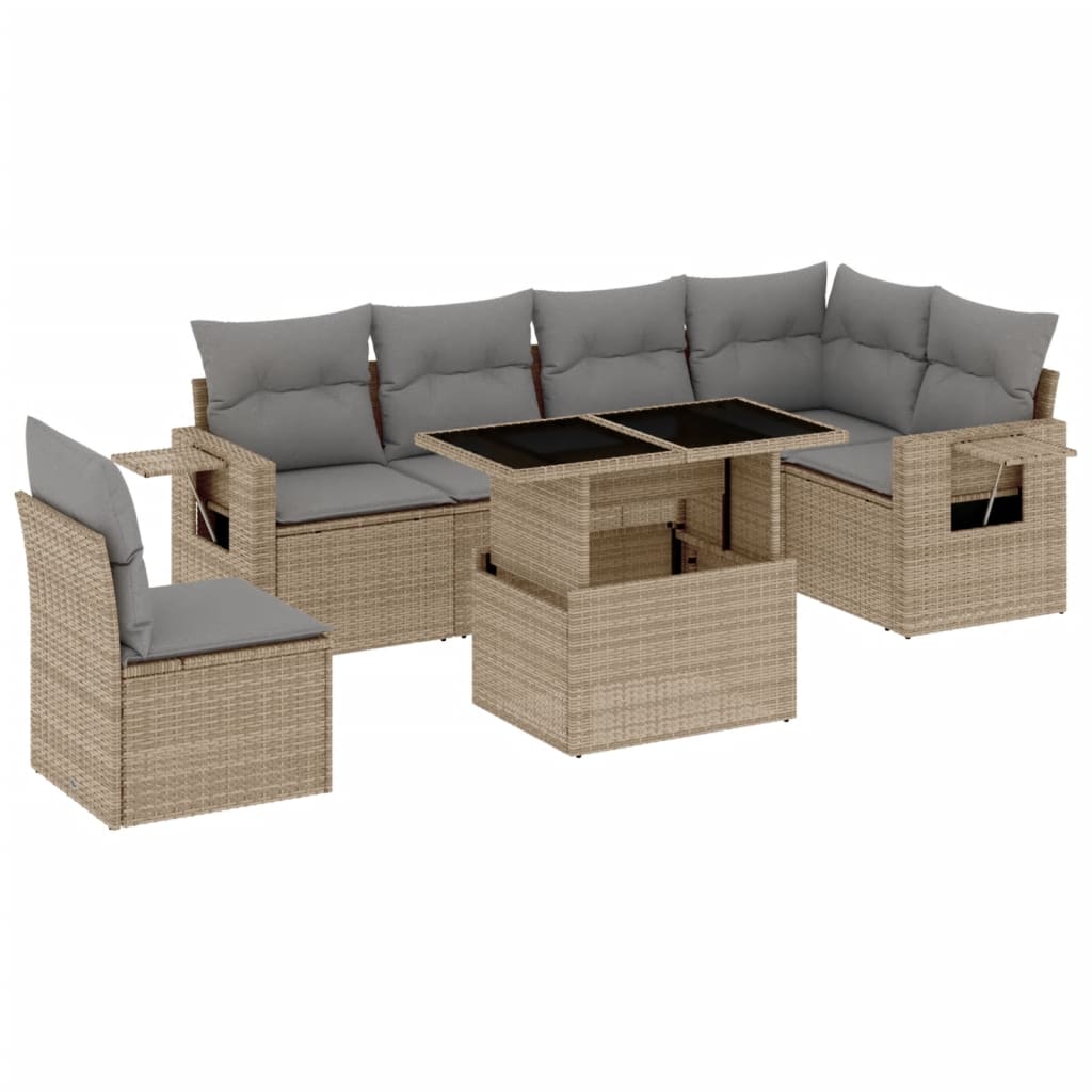 7-delige Loungeset met kussens poly rattan beige is nu te koop bij PeponiXL, paradijselijk wonen!