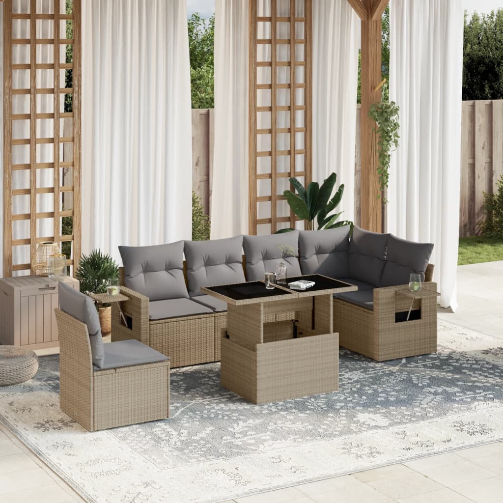 7-delige Loungeset met kussens poly rattan beige is nu te koop bij PeponiXL, paradijselijk wonen!