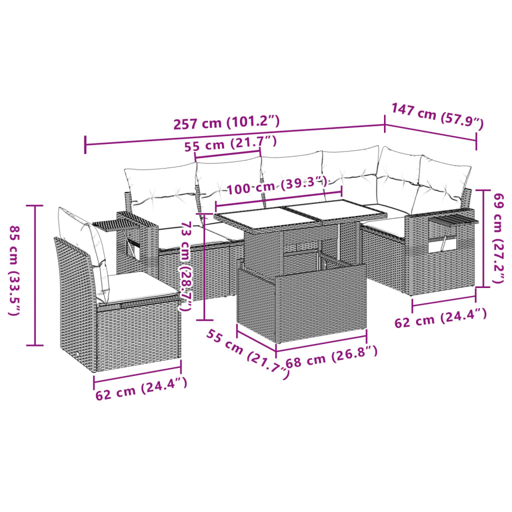 7-delige Loungeset met kussens poly rattan grijs is nu te koop bij PeponiXL, paradijselijk wonen!