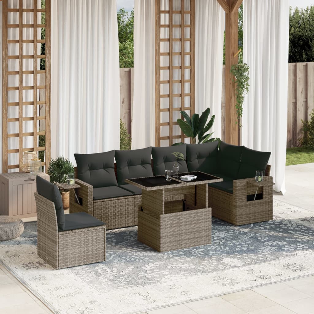 7-delige Loungeset met kussens poly rattan grijs is nu te koop bij PeponiXL, paradijselijk wonen!