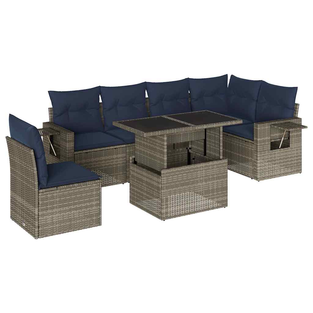 7-delige tuinbankset met kussens, grijs polyrotan is nu te koop bij PeponiXL, paradijselijk wonen!