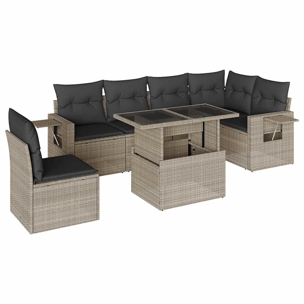 7-delige Loungeset met kussens poly rattan lichtgrijs is nu te koop bij PeponiXL, paradijselijk wonen!