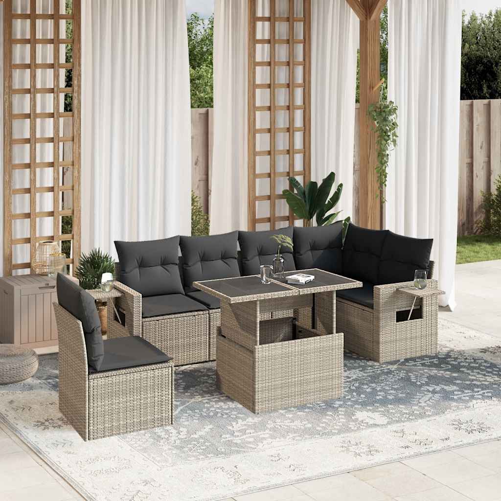 7-delige Loungeset met kussens poly rattan lichtgrijs is nu te koop bij PeponiXL, paradijselijk wonen!