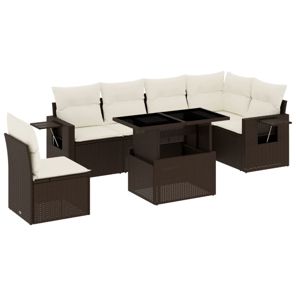 7-delige Loungeset met kussens poly rattan bruin is nu te koop bij PeponiXL, paradijselijk wonen!