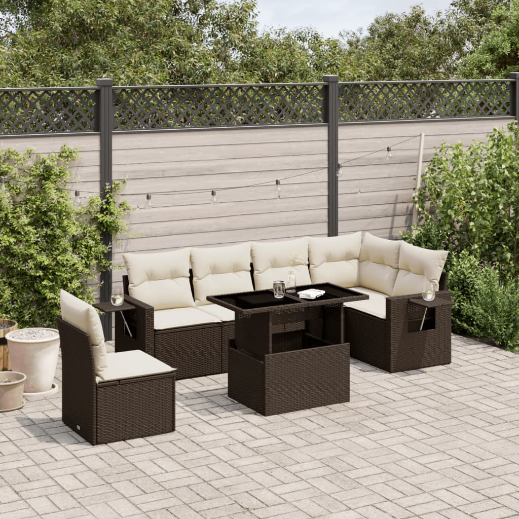 7-delige Loungeset met kussens poly rattan bruin is nu te koop bij PeponiXL, paradijselijk wonen!