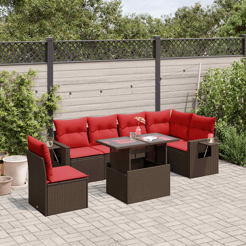 7-delige tuinbankset met kussens, bruin polyrotan is nu te koop bij PeponiXL, paradijselijk wonen!