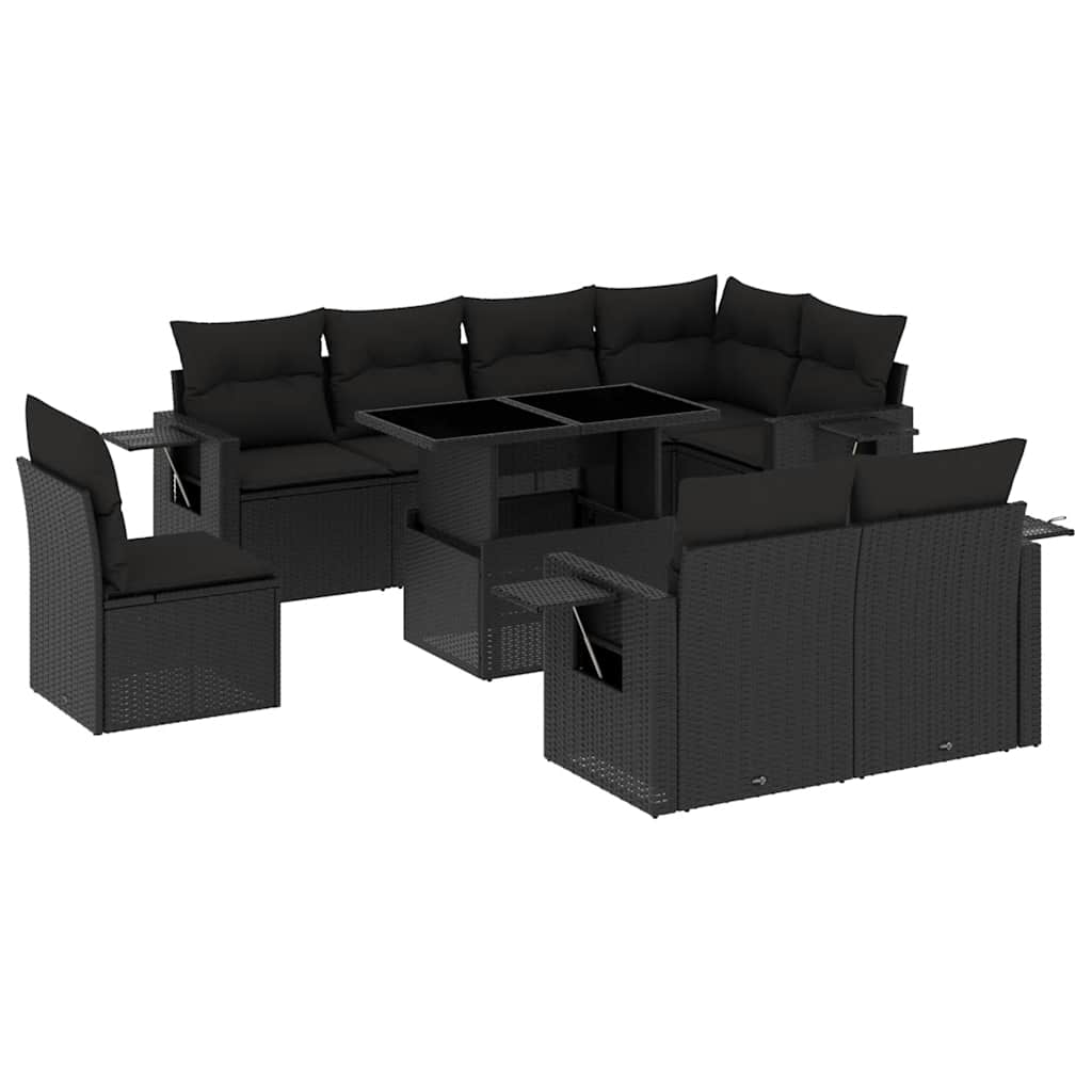 9-delige Loungeset met kussens poly rattan zwart is nu te koop bij PeponiXL, paradijselijk wonen!