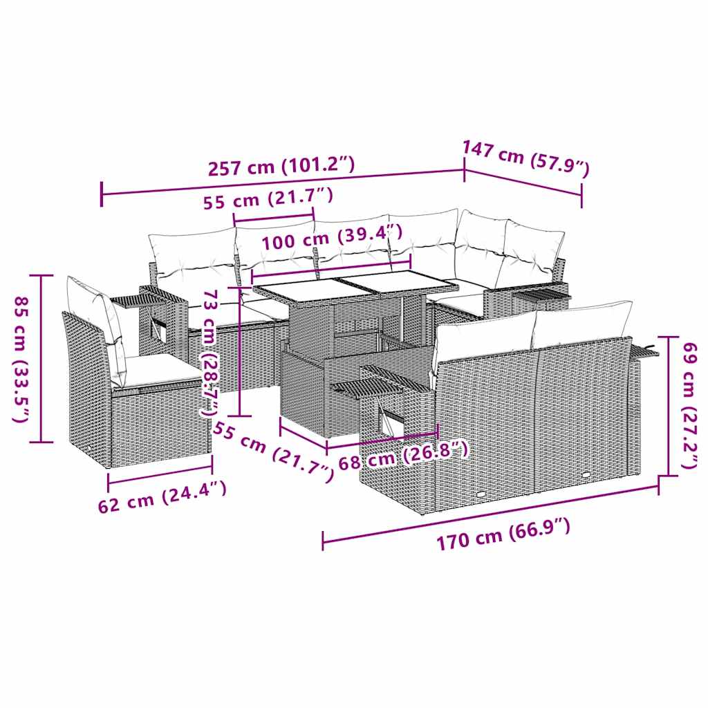 9-delige Loungeset met kussens poly rattan zwart is nu te koop bij PeponiXL, paradijselijk wonen!