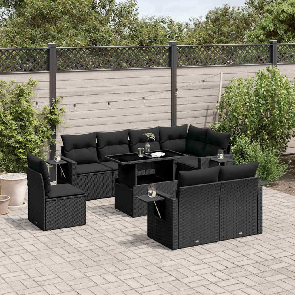 9-delige Loungeset met kussens poly rattan zwart is nu te koop bij PeponiXL, paradijselijk wonen!