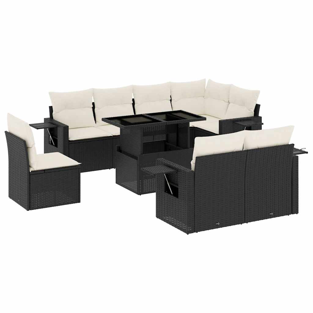 9-delige Loungeset met kussens poly rattan zwart is nu te koop bij PeponiXL, paradijselijk wonen!
