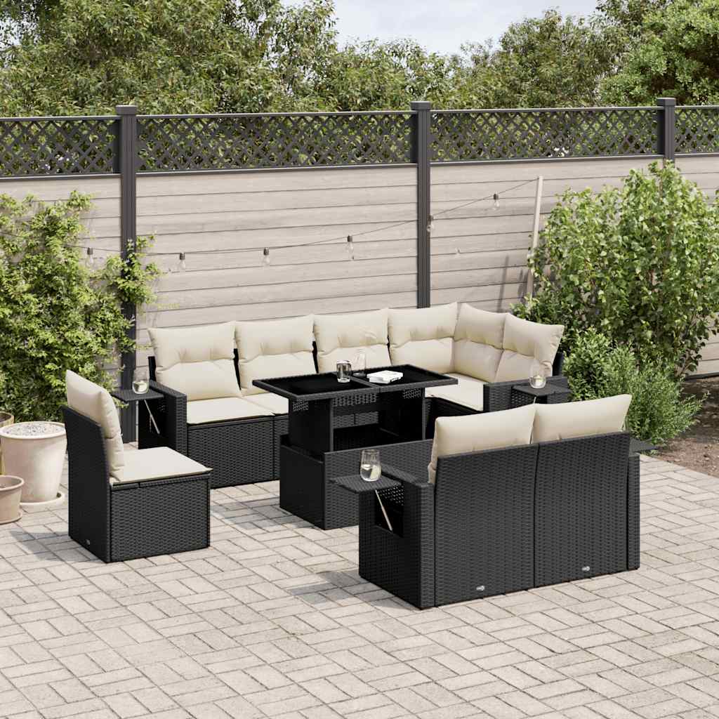 9-delige Loungeset met kussens poly rattan zwart is nu te koop bij PeponiXL, paradijselijk wonen!