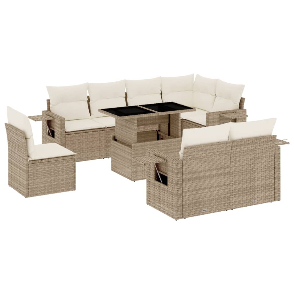 9-delige Loungeset met kussens poly rattan beige is nu te koop bij PeponiXL, paradijselijk wonen!