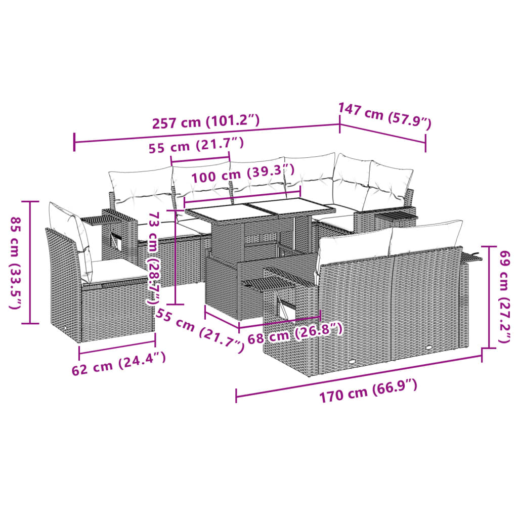 9-delige Loungeset met kussens poly rattan beige is nu te koop bij PeponiXL, paradijselijk wonen!
