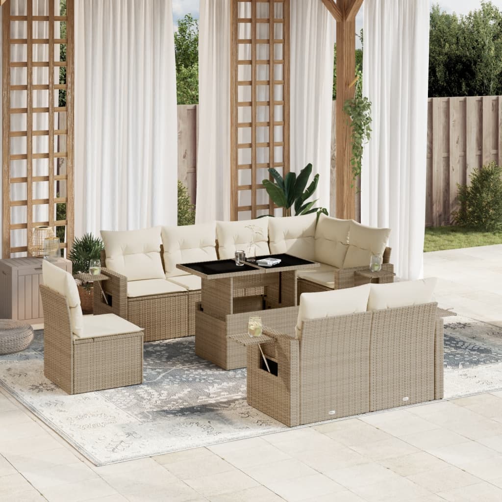 9-delige Loungeset met kussens poly rattan beige is nu te koop bij PeponiXL, paradijselijk wonen!