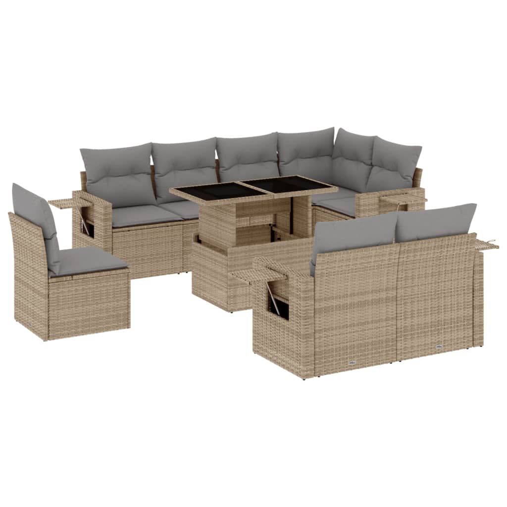 9-delige Loungeset met kussens poly rattan beige is nu te koop bij PeponiXL, paradijselijk wonen!