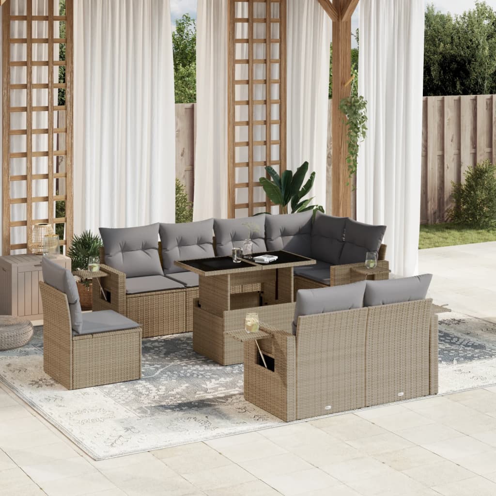 9-delige Loungeset met kussens poly rattan beige is nu te koop bij PeponiXL, paradijselijk wonen!