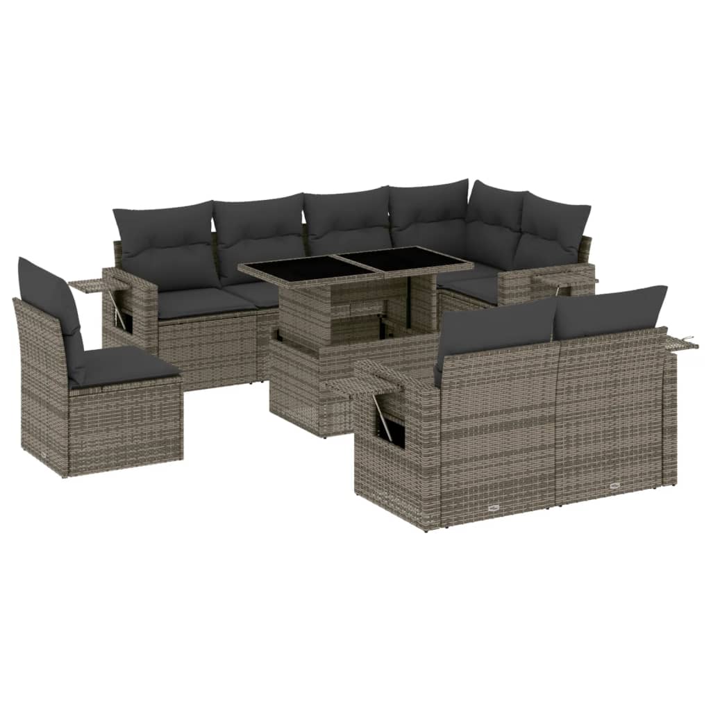 9-delige Loungeset met kussens poly rattan grijs is nu te koop bij PeponiXL, paradijselijk wonen!
