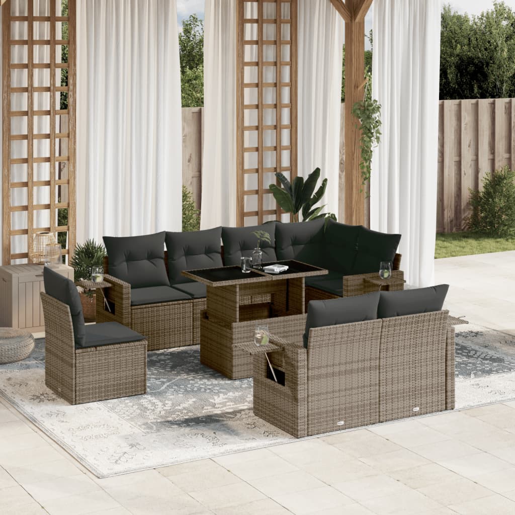 9-delige Loungeset met kussens poly rattan grijs is nu te koop bij PeponiXL, paradijselijk wonen!