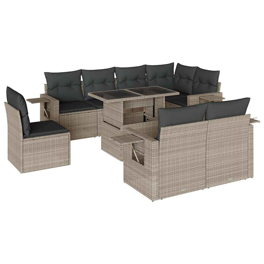 9-delige Loungeset met kussens poly rattan lichtgrijs is nu te koop bij PeponiXL, paradijselijk wonen!