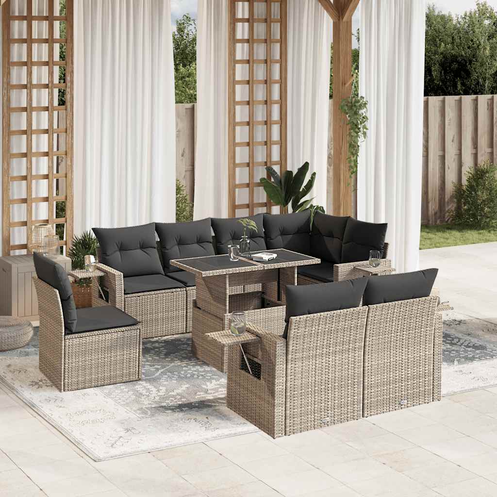 9-delige Loungeset met kussens poly rattan lichtgrijs is nu te koop bij PeponiXL, paradijselijk wonen!