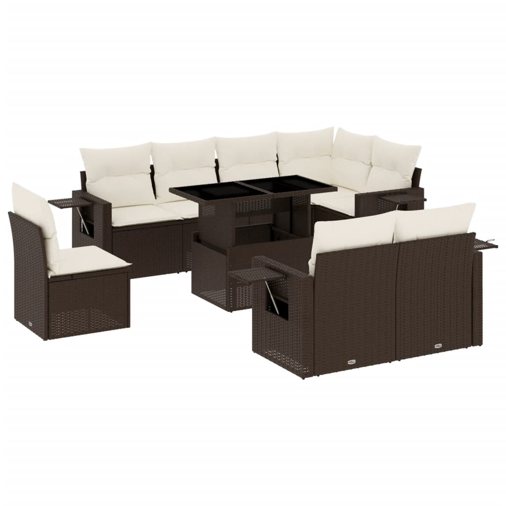 9-delige Loungeset met kussens poly rattan bruin is nu te koop bij PeponiXL, paradijselijk wonen!
