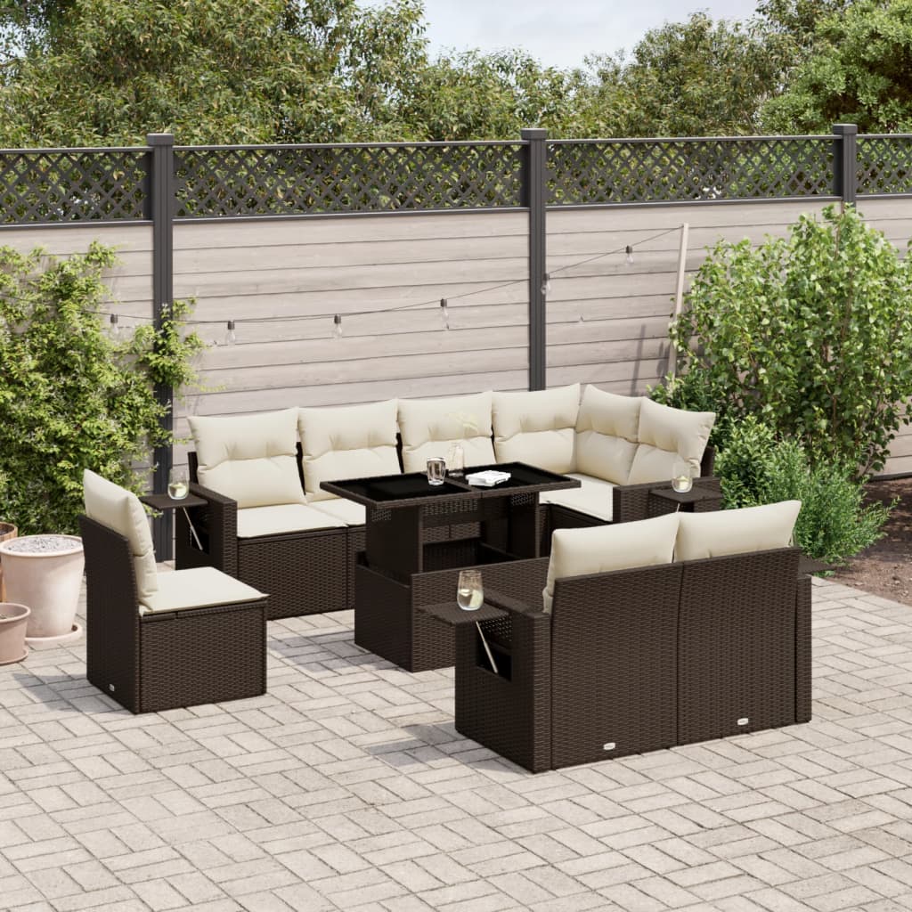 9-delige Loungeset met kussens poly rattan bruin is nu te koop bij PeponiXL, paradijselijk wonen!