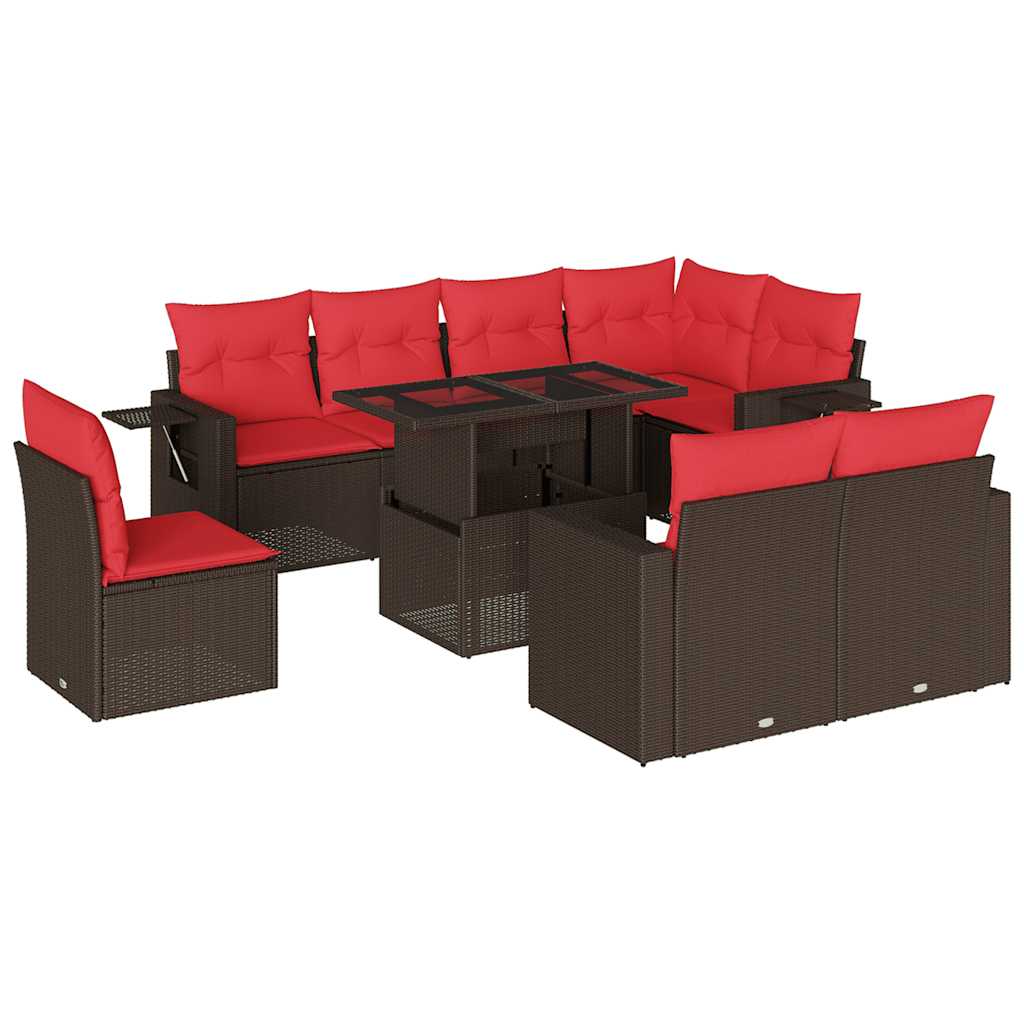 9-delige tuinbankset met kussens, bruin polyrotan is nu te koop bij PeponiXL, paradijselijk wonen!