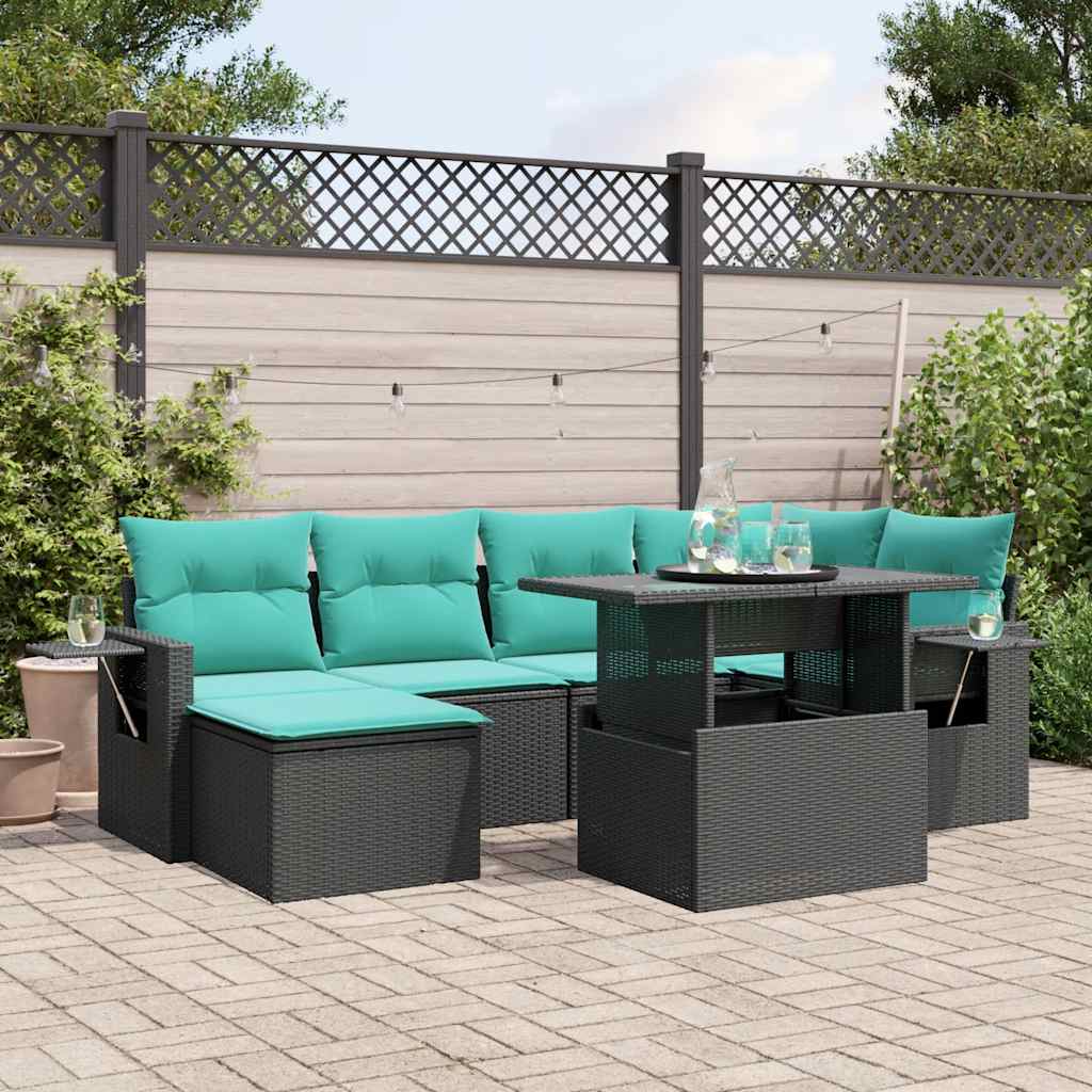 7-delige tuinbankset met kussens van zwart polyrotan is nu te koop bij PeponiXL, paradijselijk wonen!